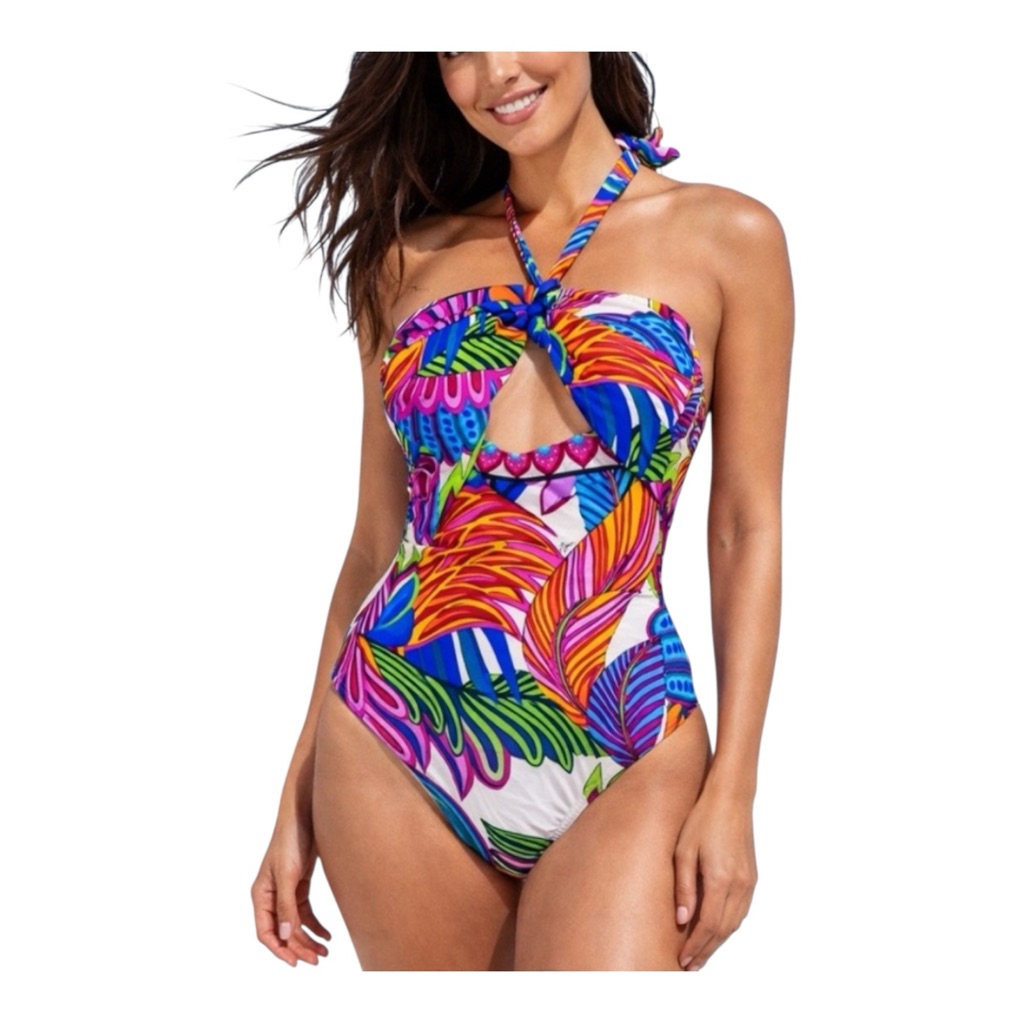 Nwt Trina Turk Women's One-Piece Swimsuit Tropical Floral Halter Size 4